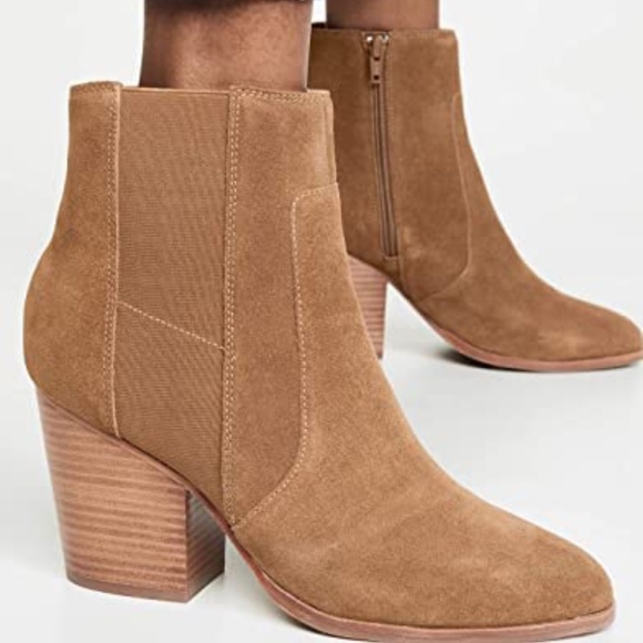 Soludos Emma Chesnut Suede Ankle Booties Brown Leather Casual Block Heel Boots 9 - Picture 3 of 10